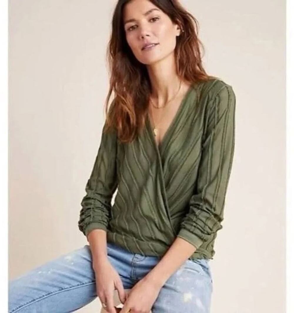 Anthropologie Maeve Audre Textured Faux Wrapped Flowing V-Neck Blouse
